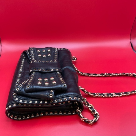 REBECCA MINKOFF Sweetie Studded Bow Black/ Gold Leather Shoulder Bag - Picture 8 of 12